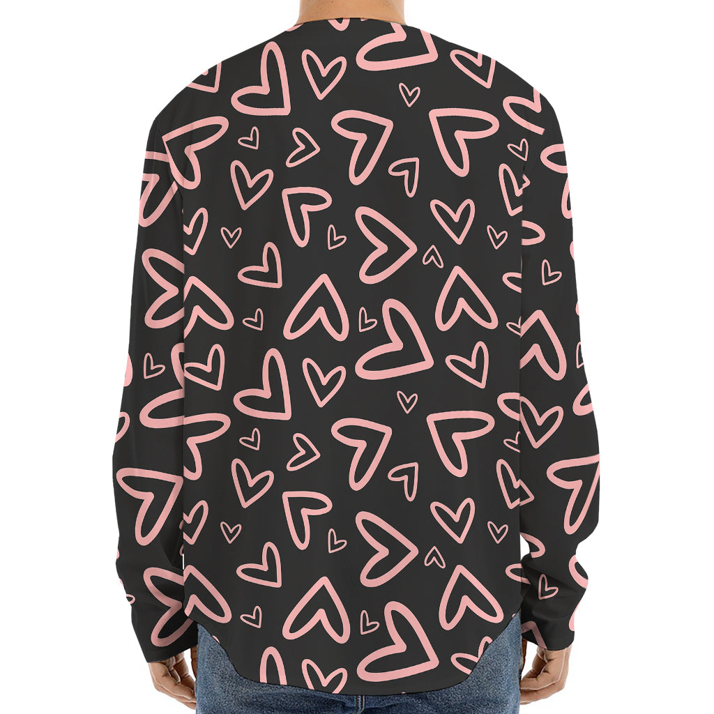 Cute Pink Heart Pattern Print Long Sleeve Baseball Jersey