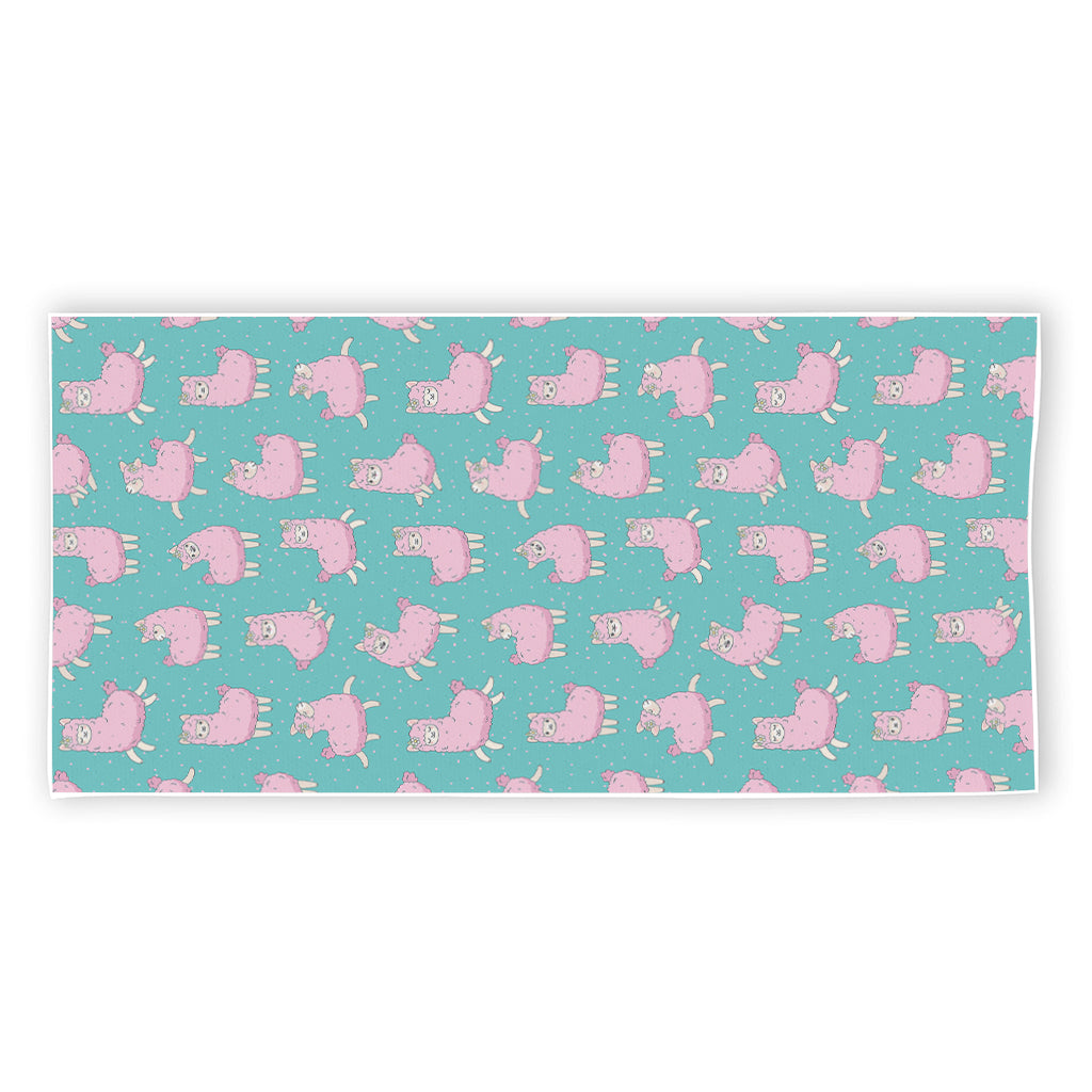 Cute Pink Llama Pattern Print Beach Towel