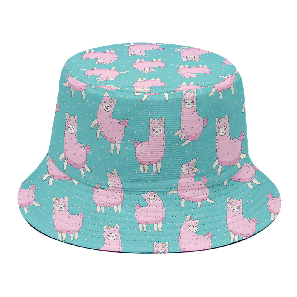 Cute Pink Llama Pattern Print Bucket Hat