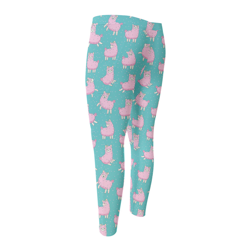 Cute Pink Llama Pattern Print Men's Compression Pants