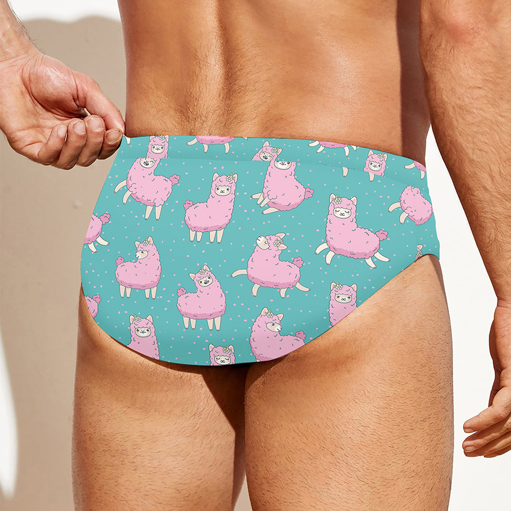 Cute Pink Llama Pattern Print Men's Swim Briefs
