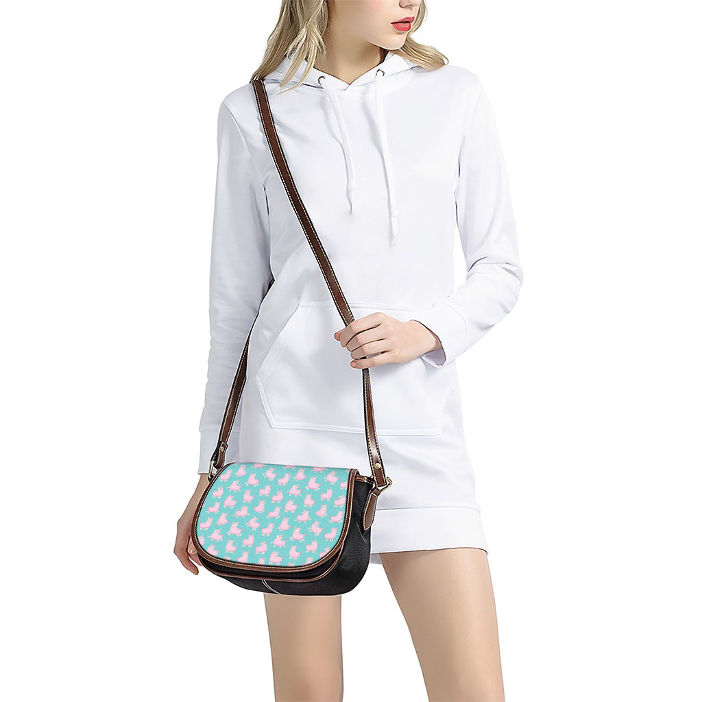 Cute Pink Llama Pattern Print Saddle Bag