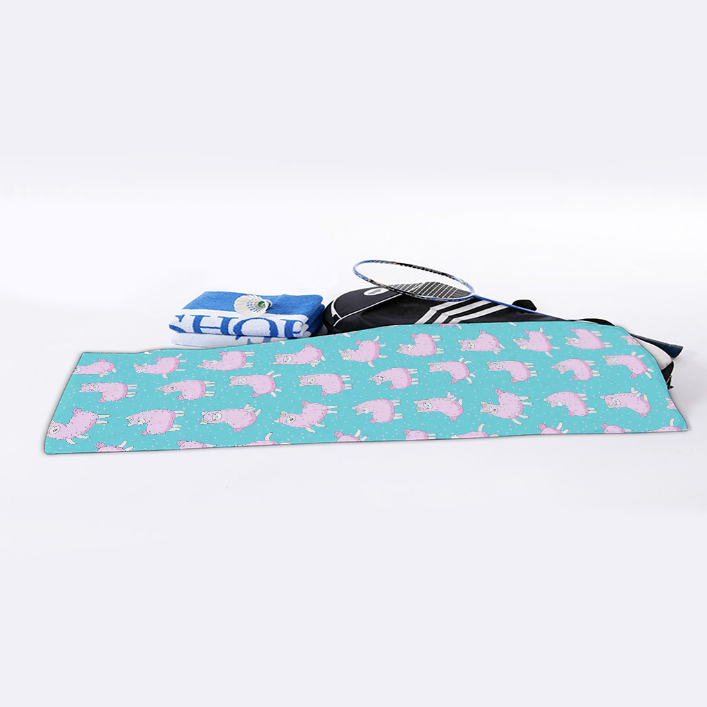 Cute Pink Llama Pattern Print Sports Towel