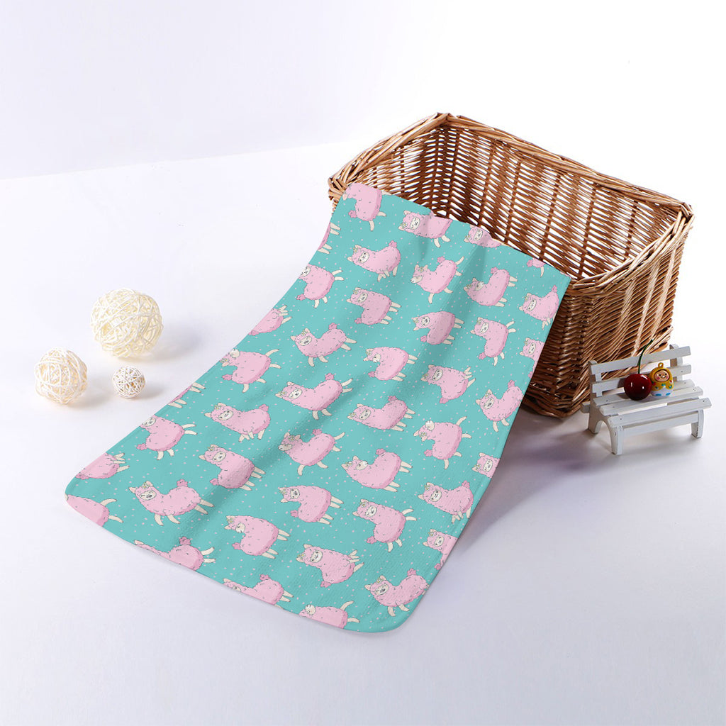 Cute Pink Llama Pattern Print Towel