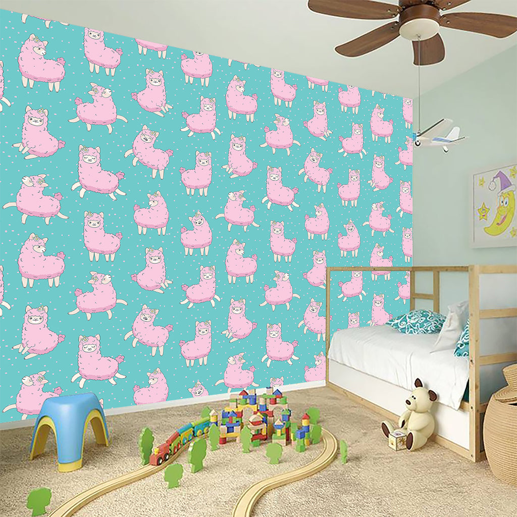 Cute Pink Llama Pattern Print Wall Sticker
