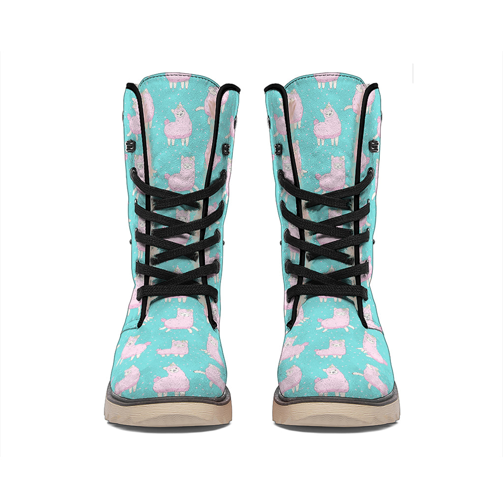 Cute Pink Llama Pattern Print Winter Boots