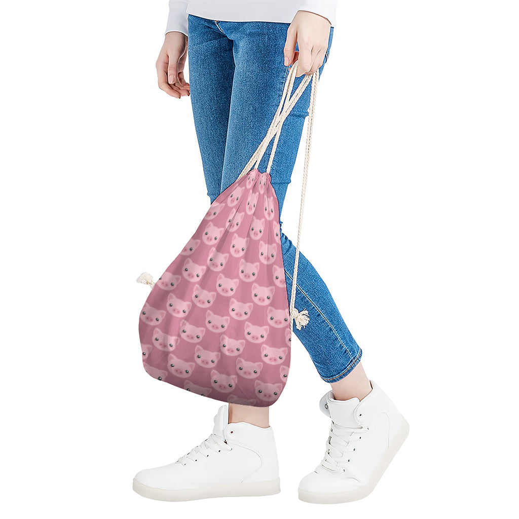 Cute Pink Pig Pattern Print Drawstring Bag