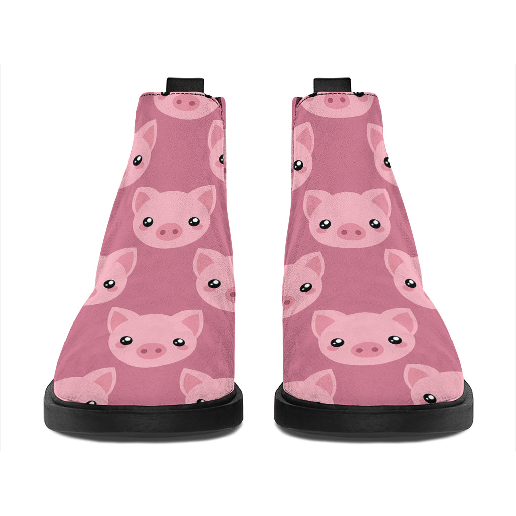 Cute Pink Pig Pattern Print Flat Ankle Boots
