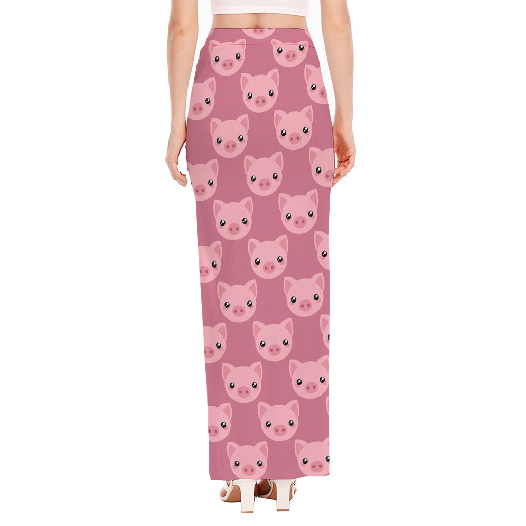 Cute Pink Pig Pattern Print High Slit Maxi Skirt