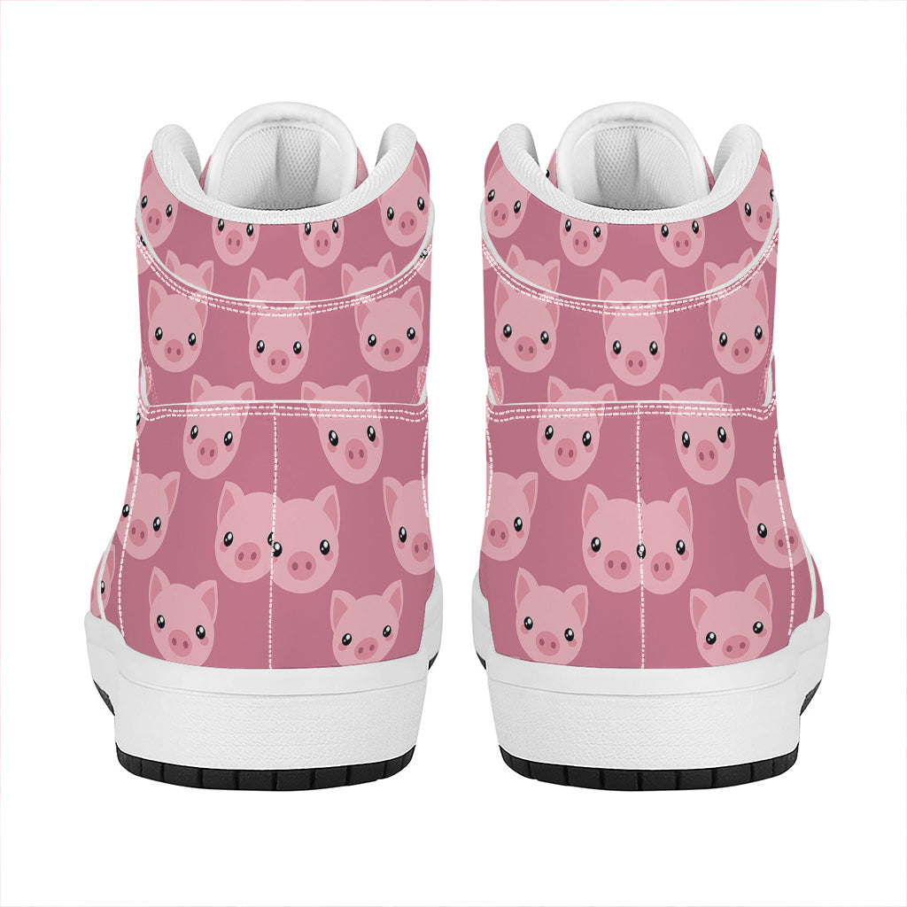 Cute Pink Pig Pattern Print High Top Leather Sneakers