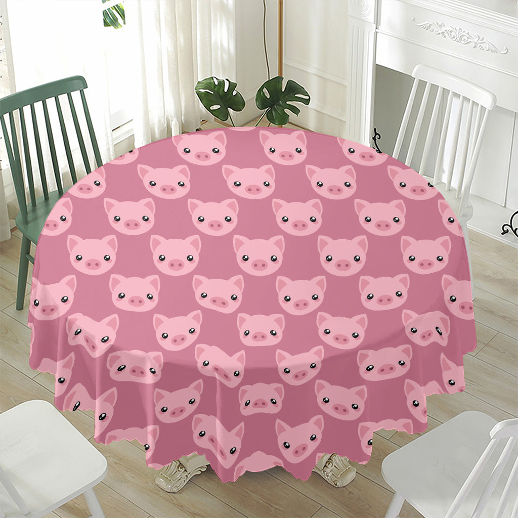 Cute Pink Pig Pattern Print Waterproof Round Tablecloth