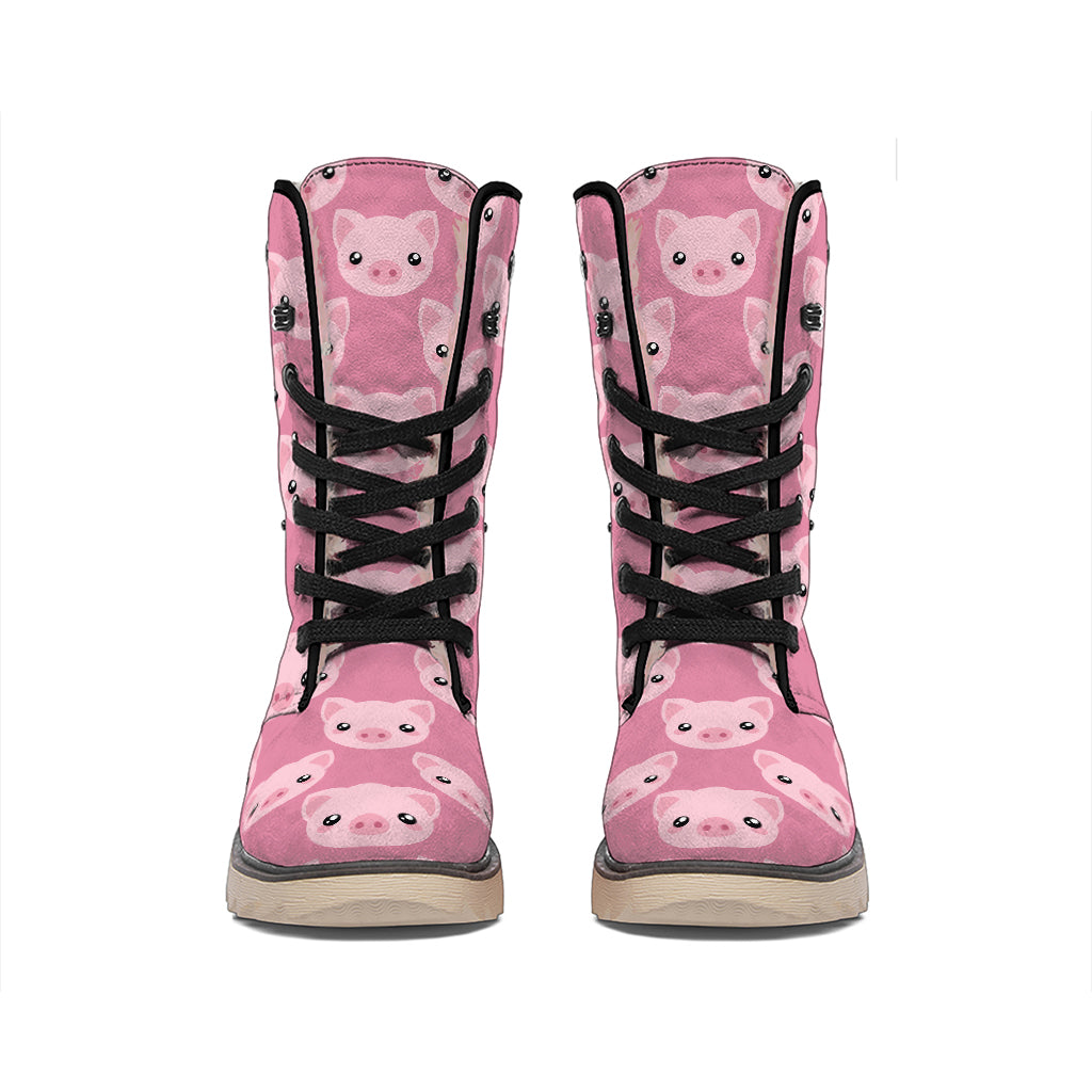Cute Pink Pig Pattern Print Winter Boots