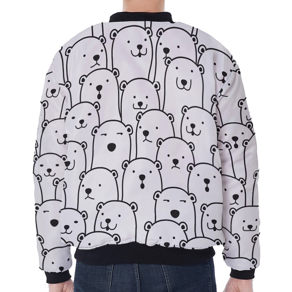 Cute Polar Bear Pattern Print Zip Sleeve Bomber Jacket