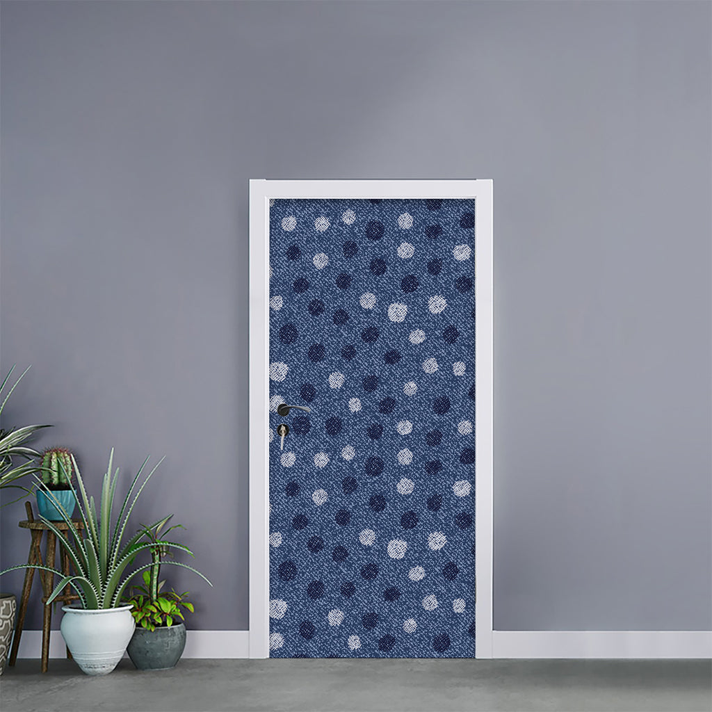 Cute Polka Dot Denim Jeans Pattern Print Door Sticker