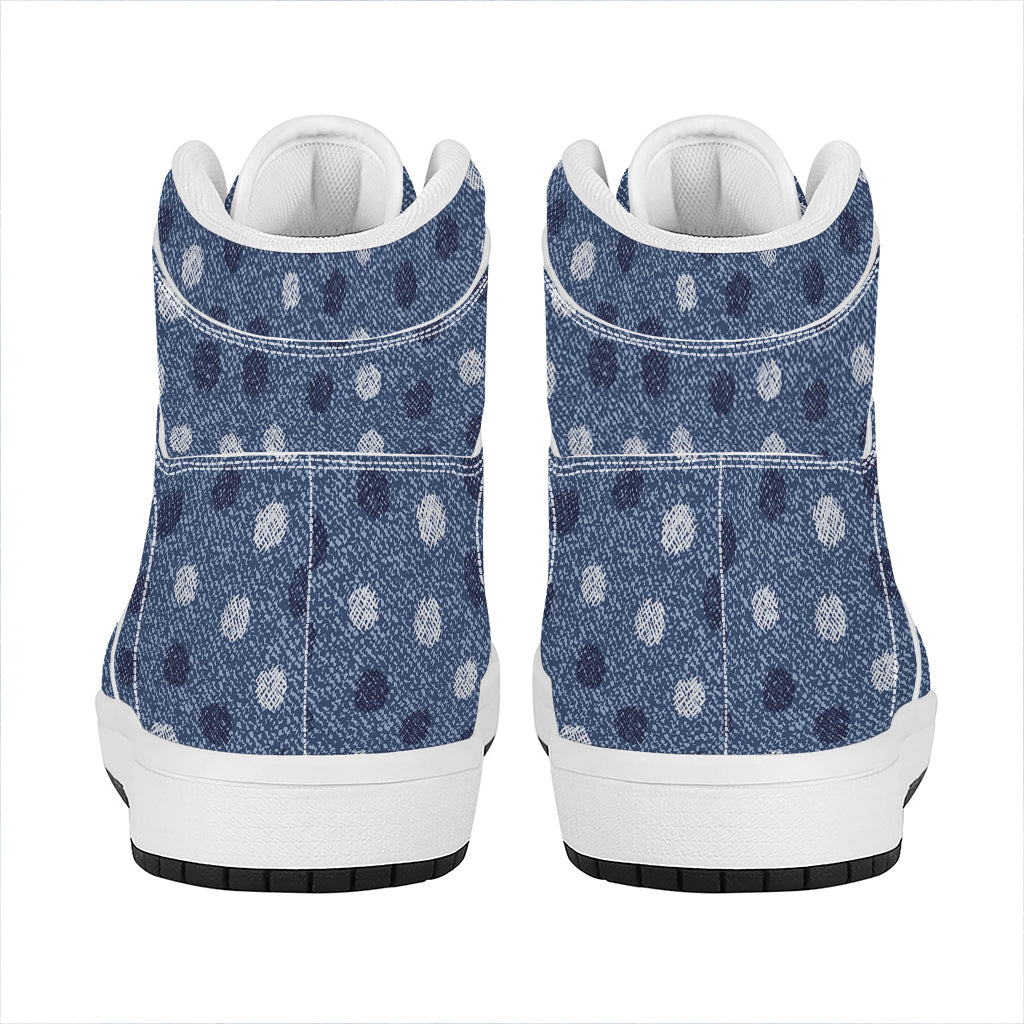 Cute Polka Dot Denim Jeans Pattern Print High Top Leather Sneakers