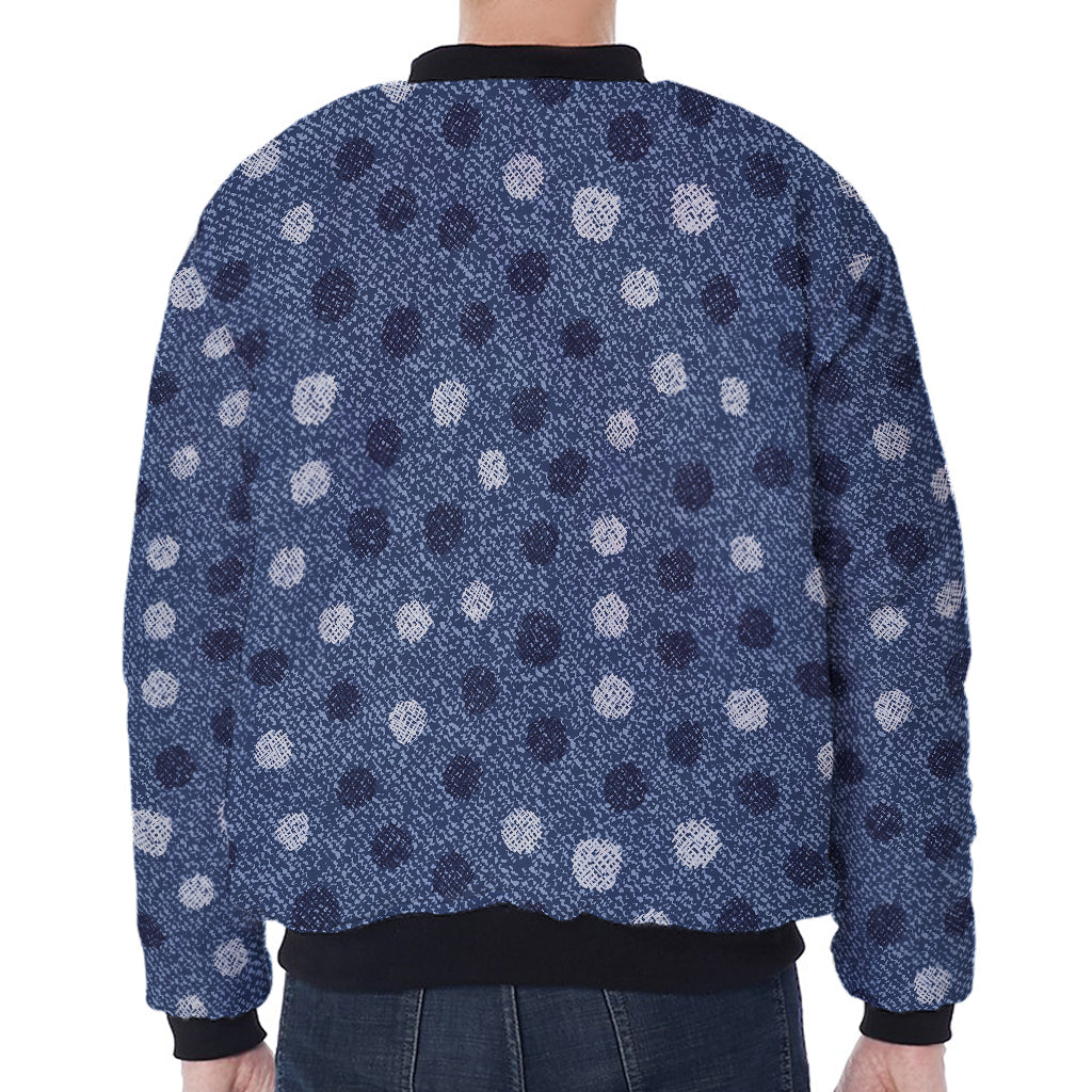 Cute Polka Dot Denim Jeans Pattern Print Zip Sleeve Bomber Jacket