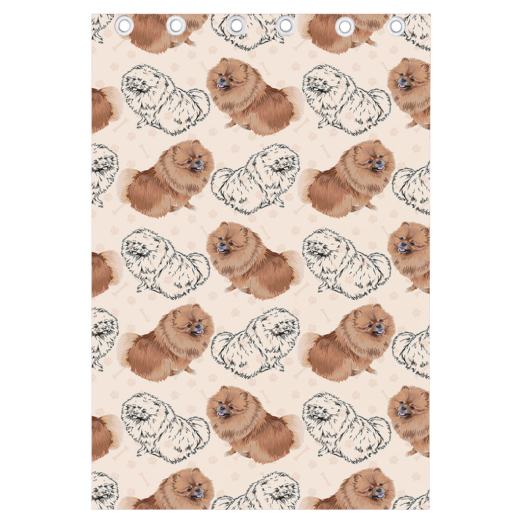 Cute Pomeranian Pattern Print Curtain