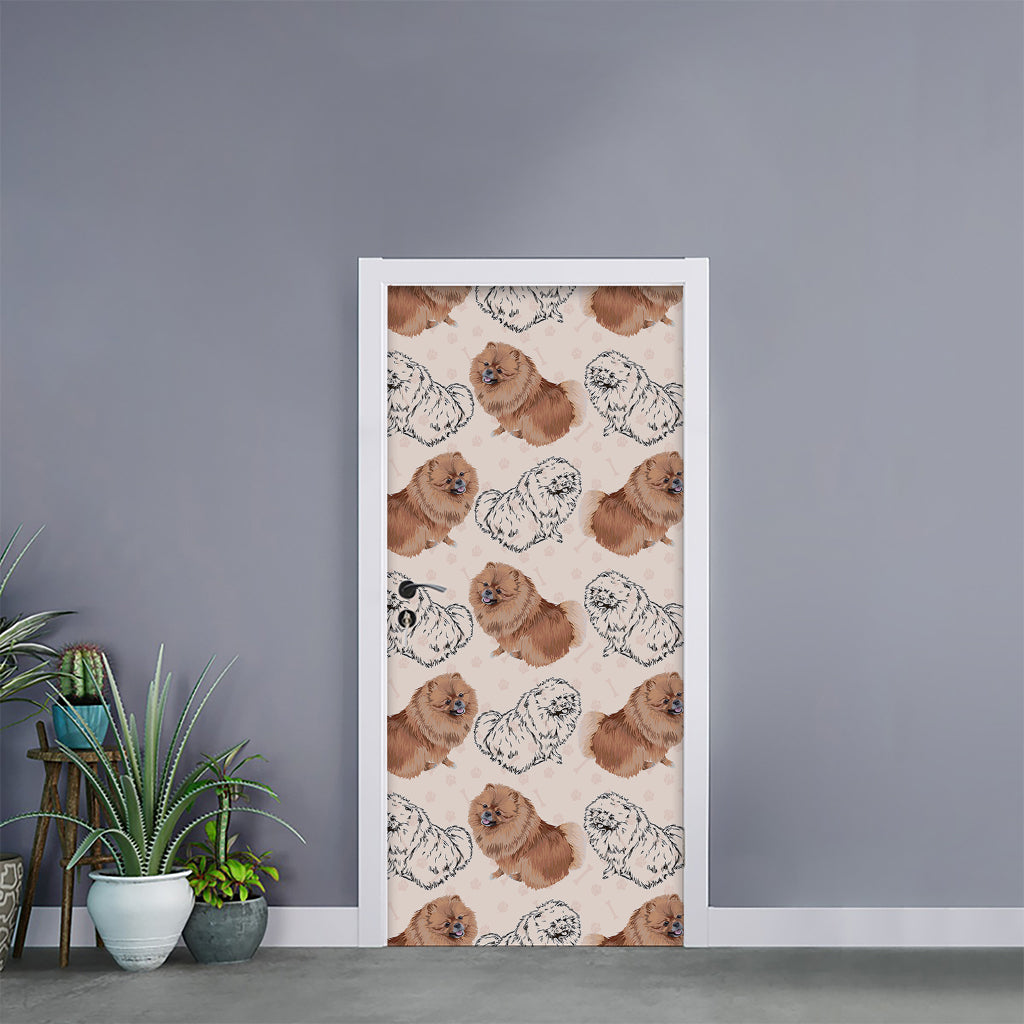 Cute Pomeranian Pattern Print Door Sticker