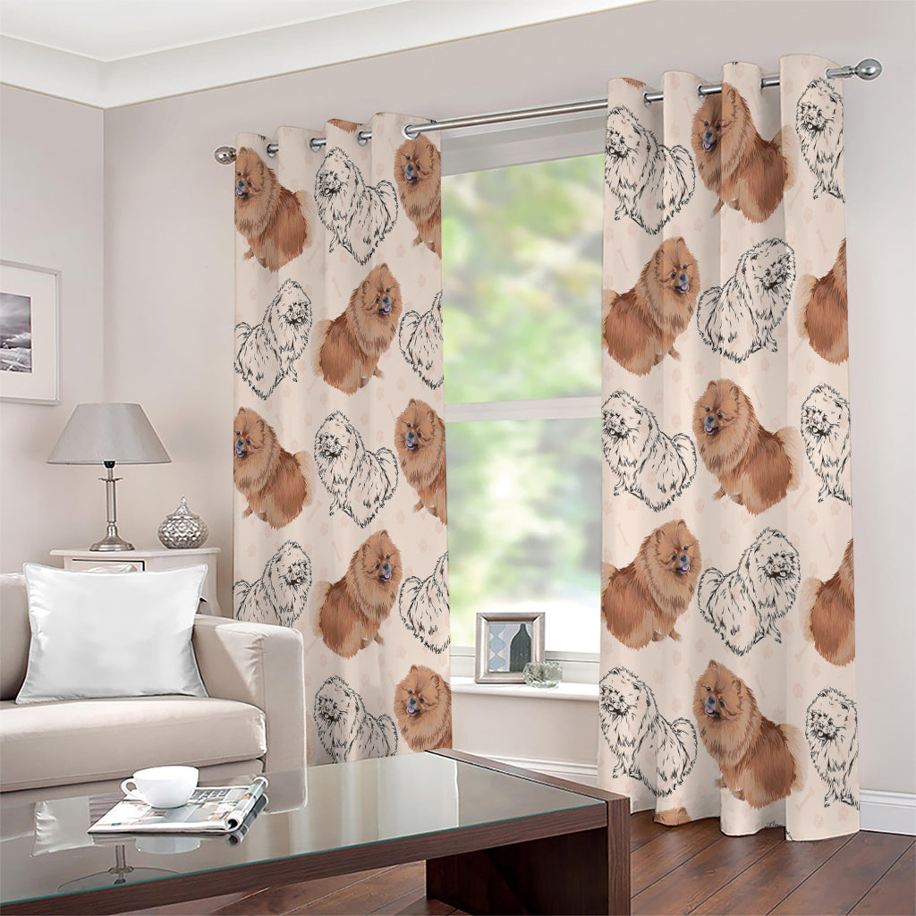 Cute Pomeranian Pattern Print Extra Wide Grommet Curtains