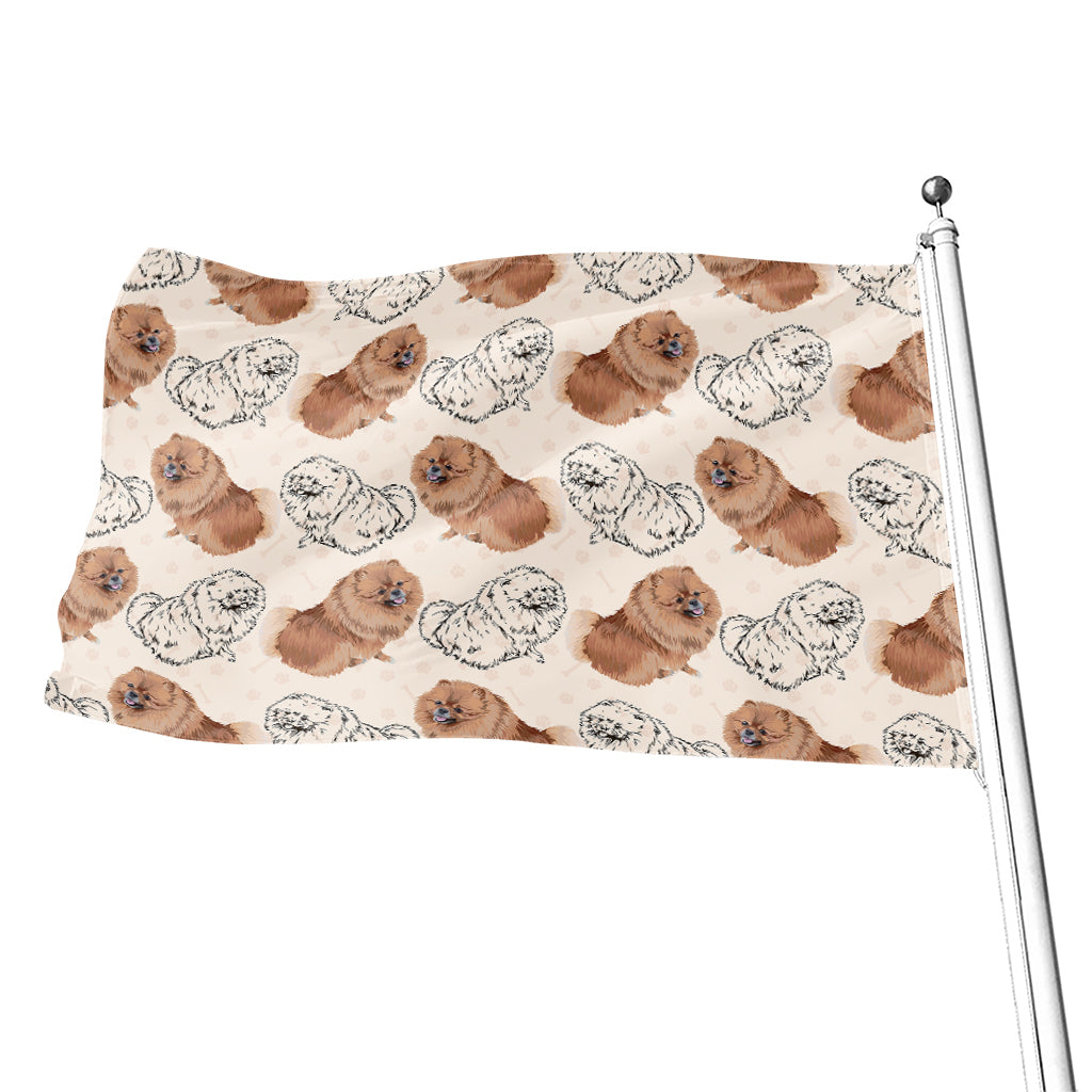 Cute Pomeranian Pattern Print Flag