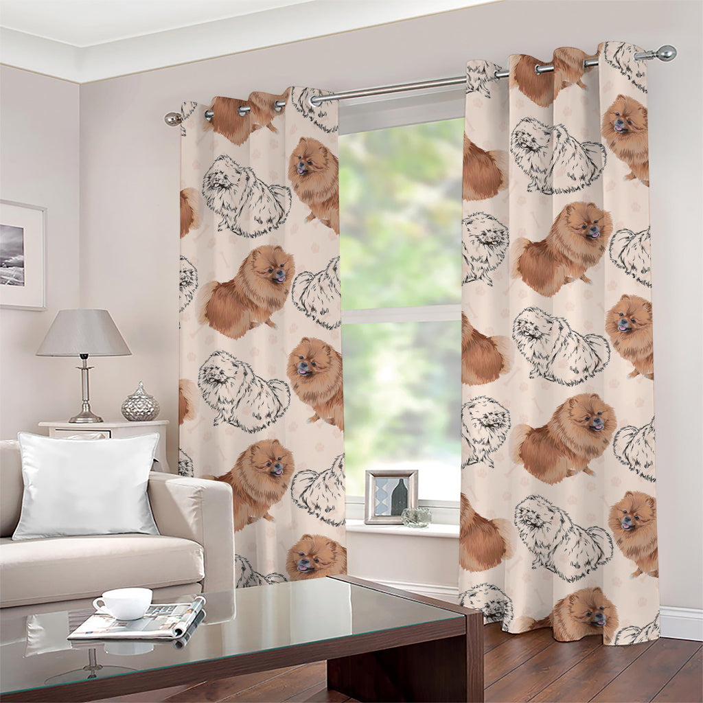 Cute Pomeranian Pattern Print Grommet Curtains