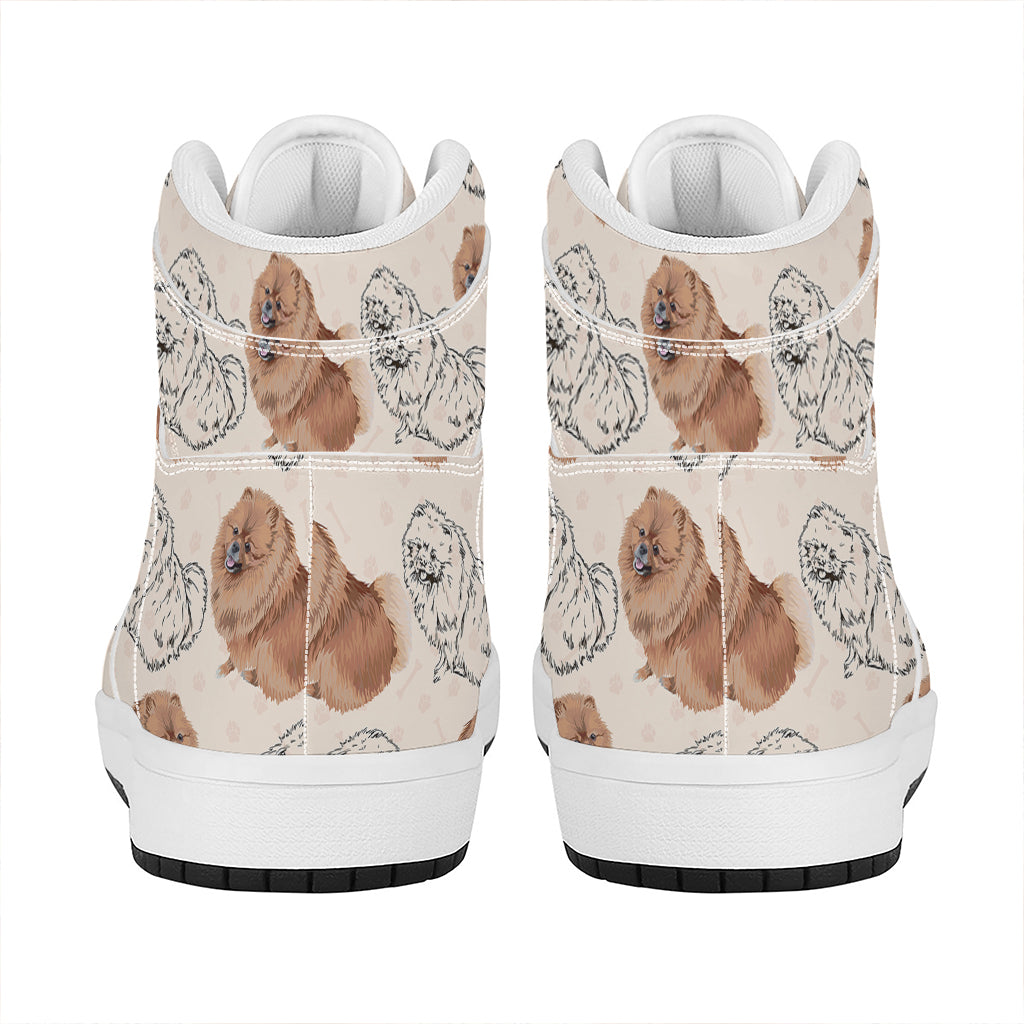 Cute Pomeranian Pattern Print High Top Leather Sneakers
