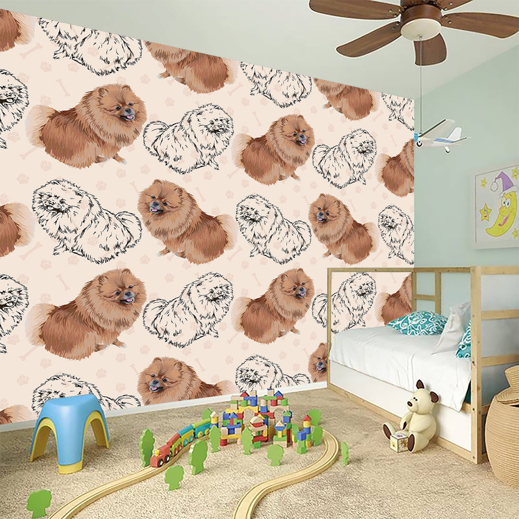 Cute Pomeranian Pattern Print Wall Sticker