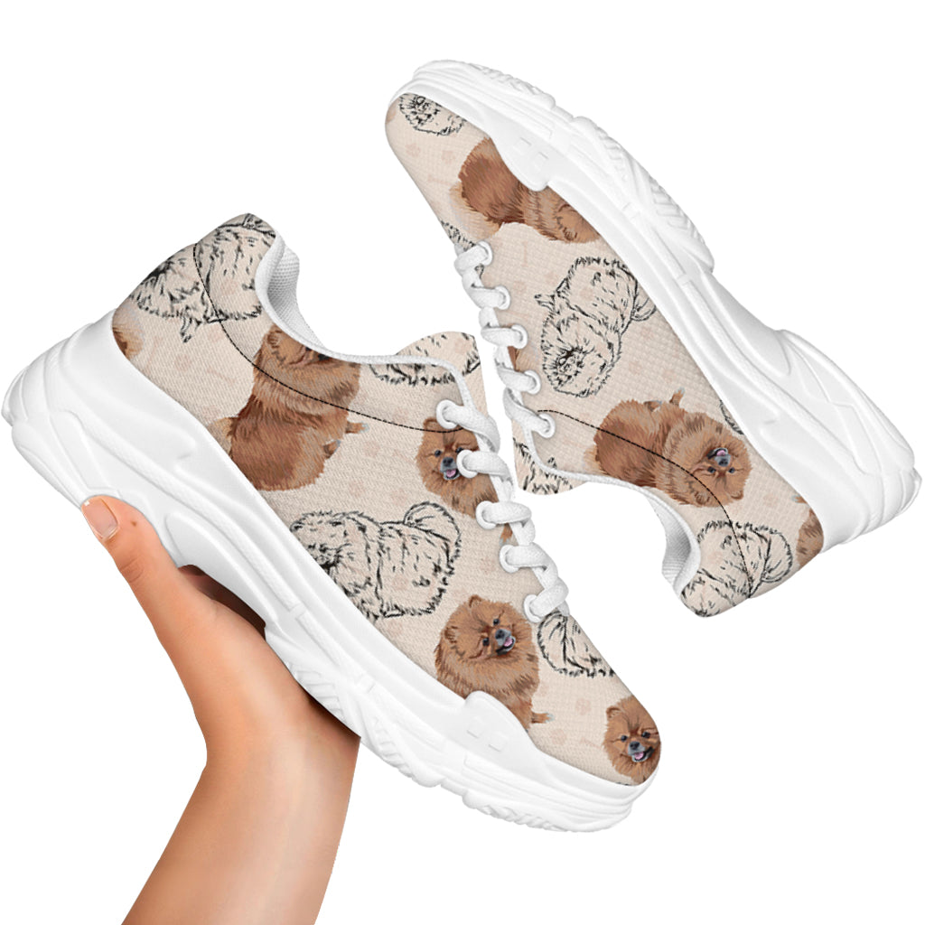 Cute Pomeranian Pattern Print White Chunky Shoes