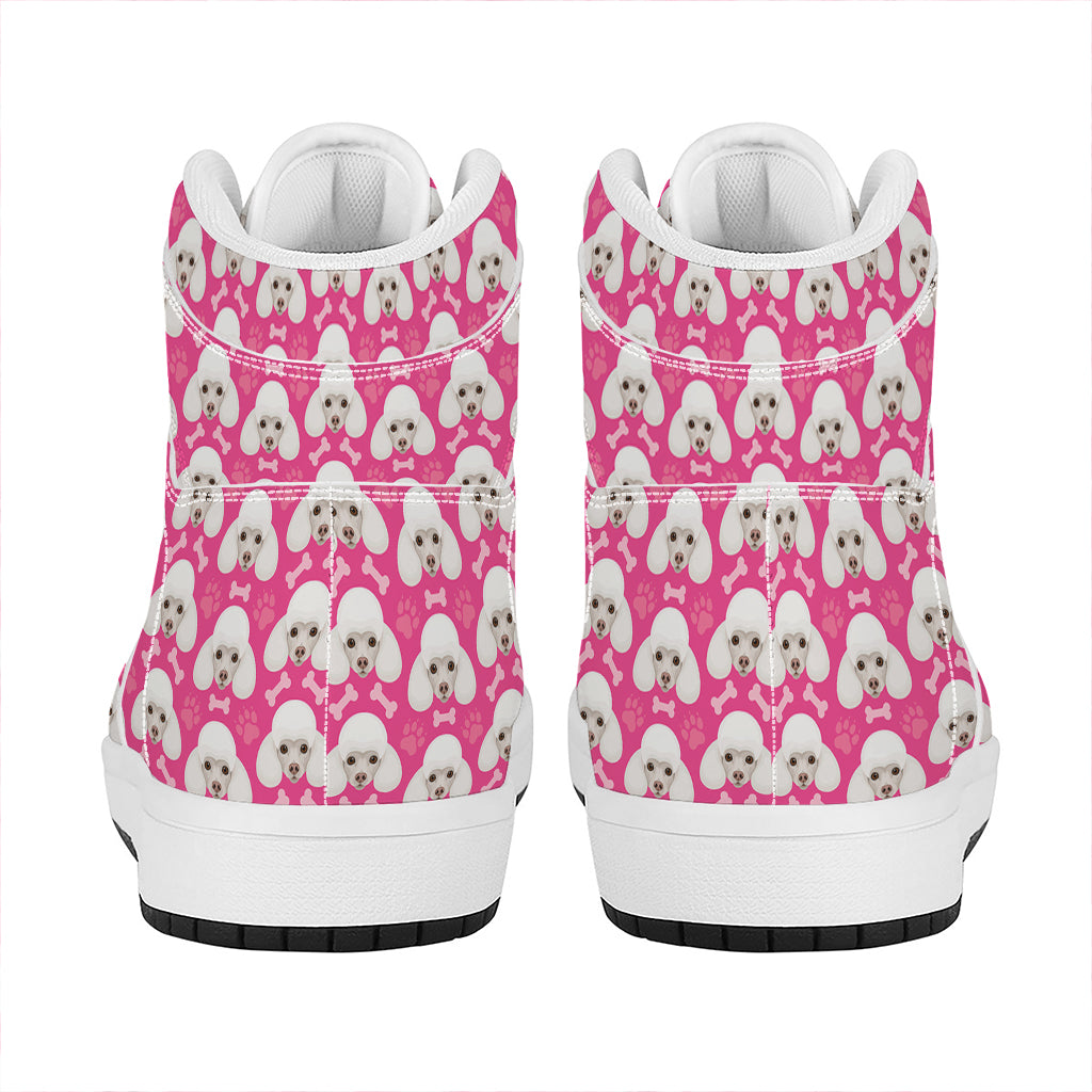 Cute Poodle Pattern Print High Top Leather Sneakers