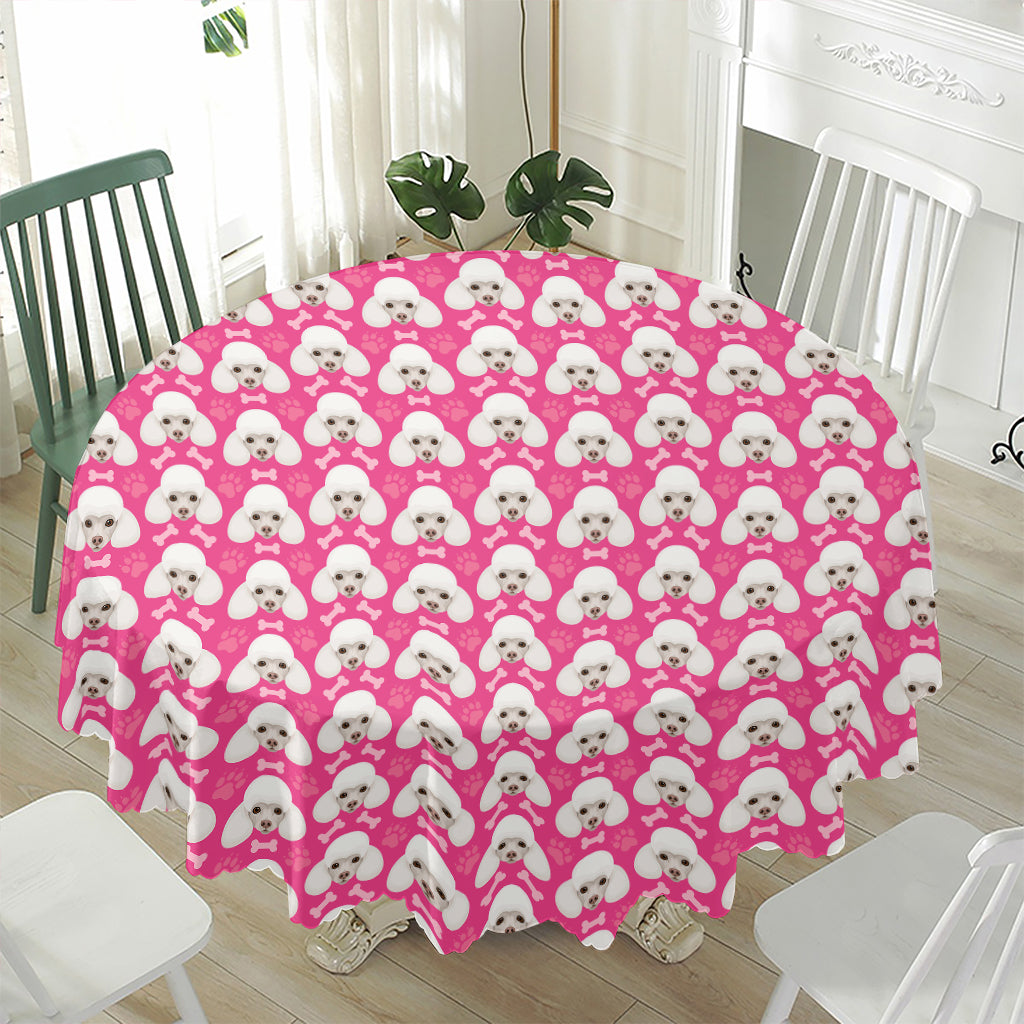 Cute Poodle Pattern Print Waterproof Round Tablecloth