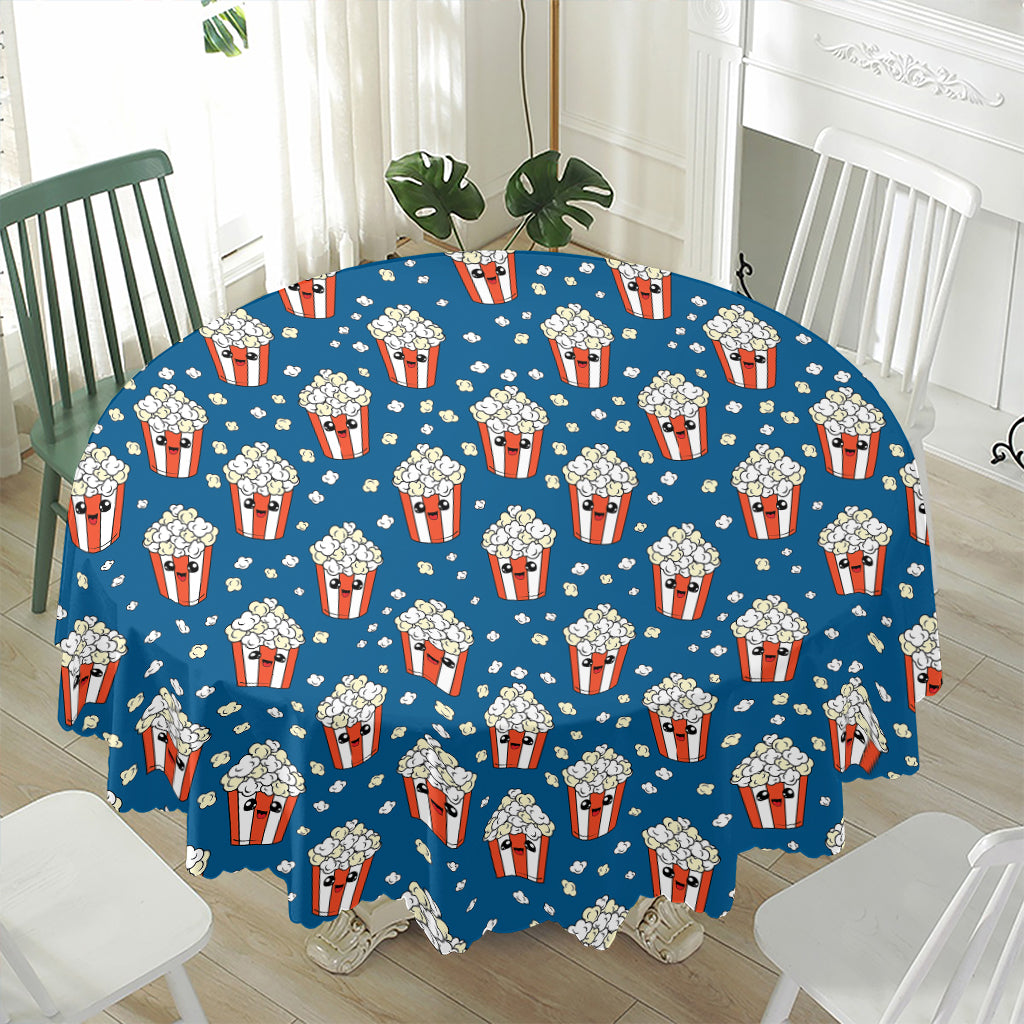Cute Popcorn Box Pattern Print Waterproof Round Tablecloth