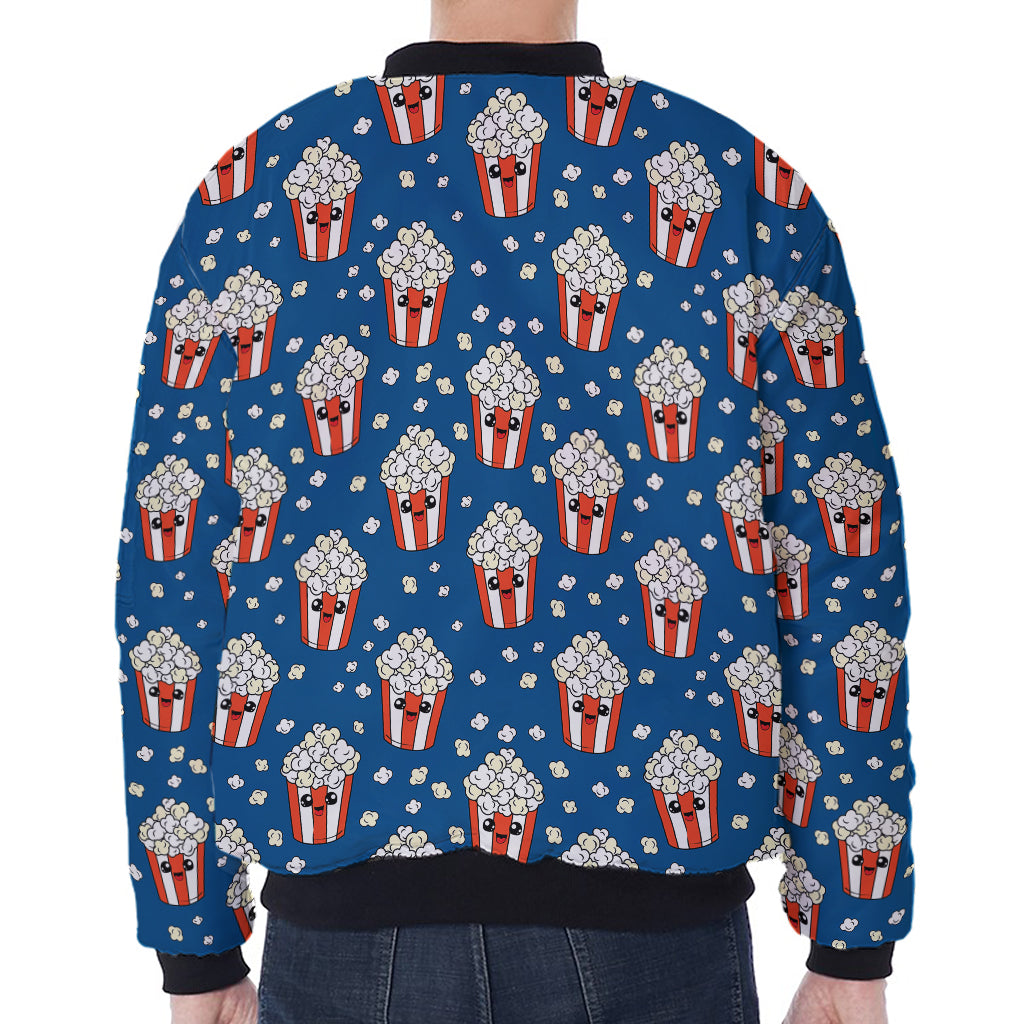 Cute Popcorn Box Pattern Print Zip Sleeve Bomber Jacket