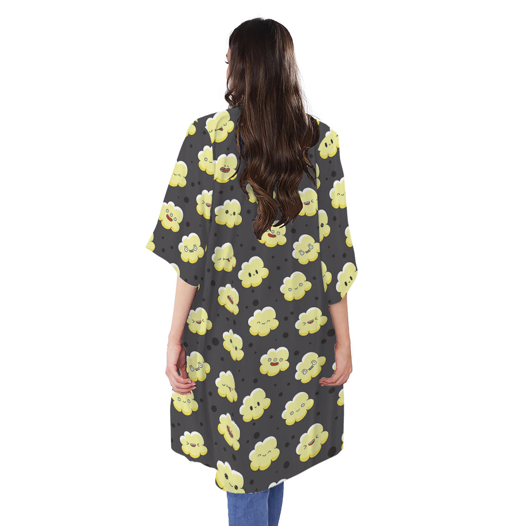 Cute Popcorn Pattern Print Open Front Beach Cover Up