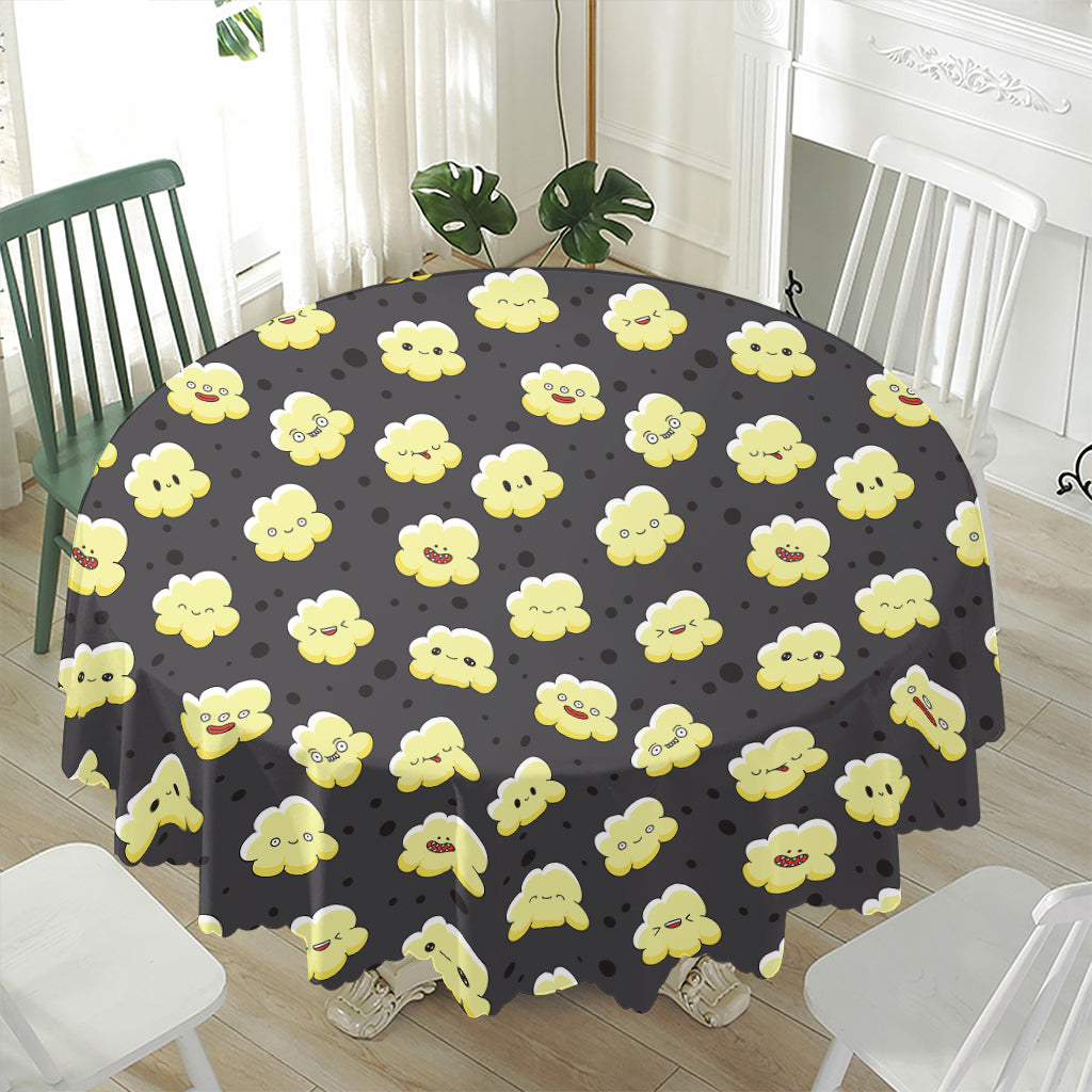 Cute Popcorn Pattern Print Waterproof Round Tablecloth