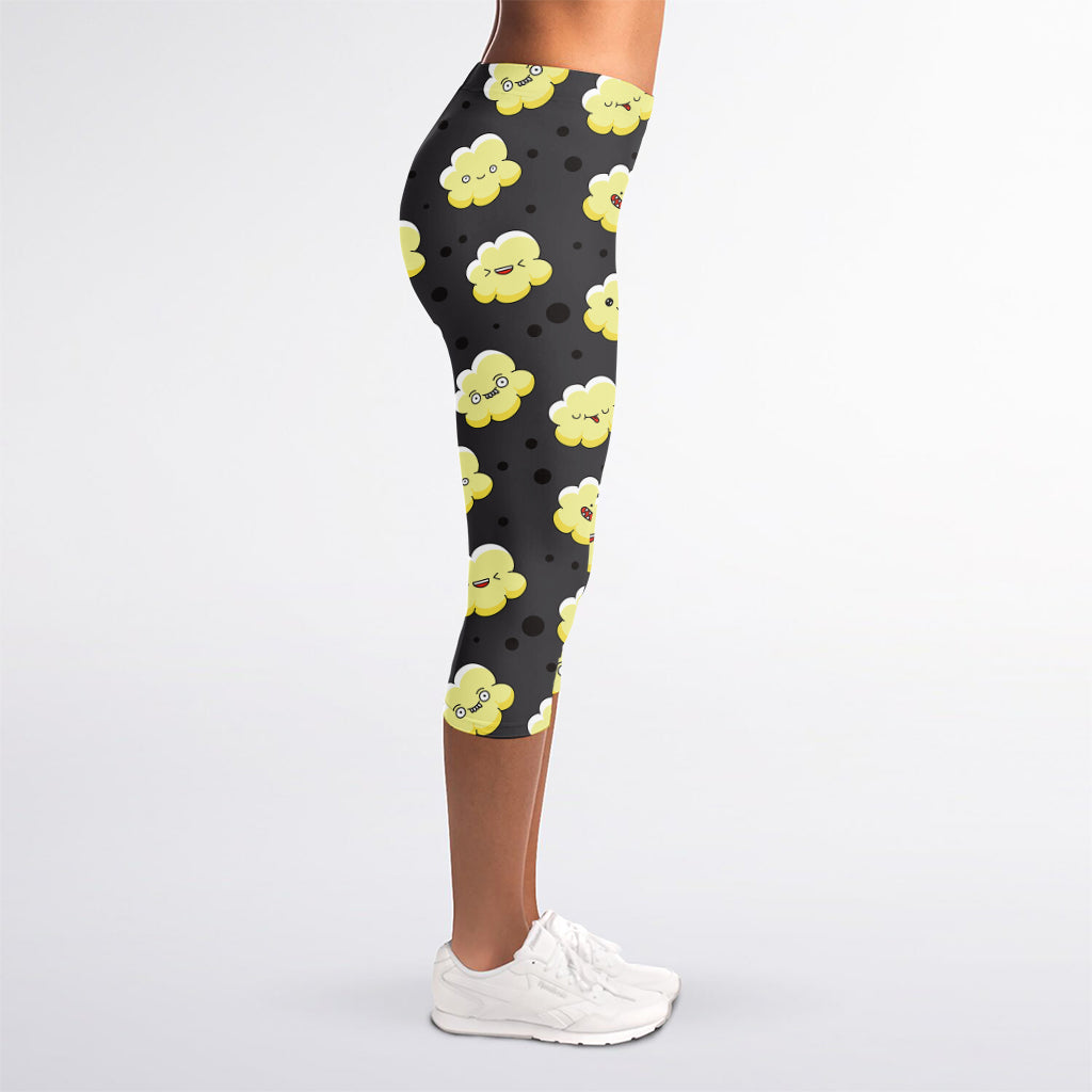 Cute Popcorn Pattern Print Women's Capri Leggings