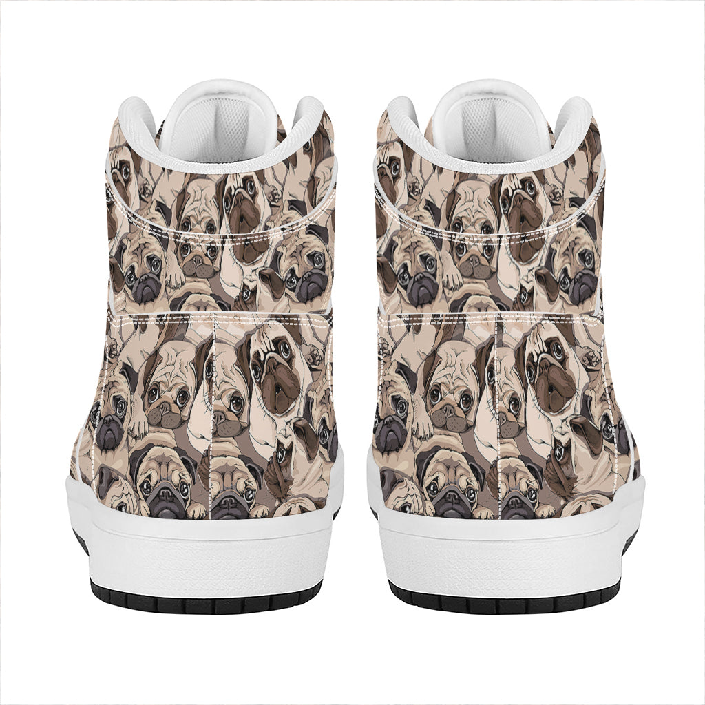 Cute Pug Pattern Print High Top Leather Sneakers