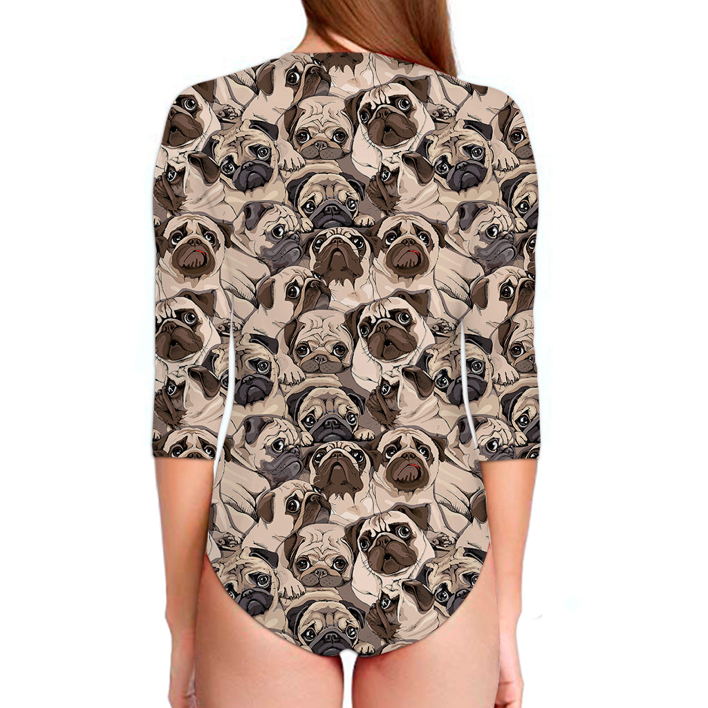 Cute Pug Pattern Print Long Sleeve Swimsuit