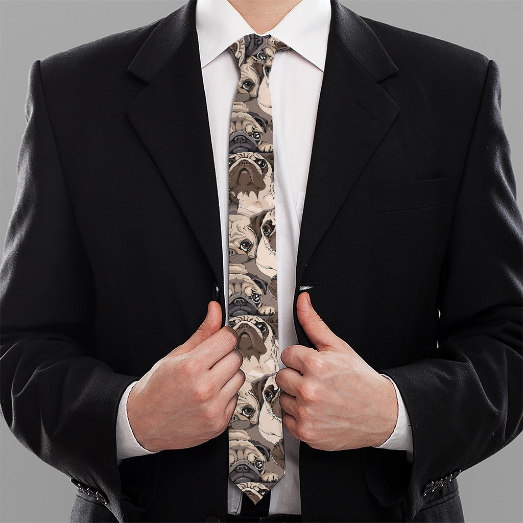 Cute Pug Pattern Print Necktie