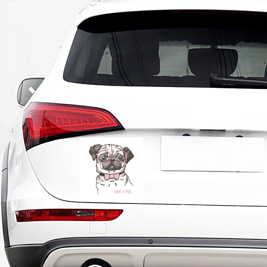 Cute Pug With Glasses Print Car Sticker
