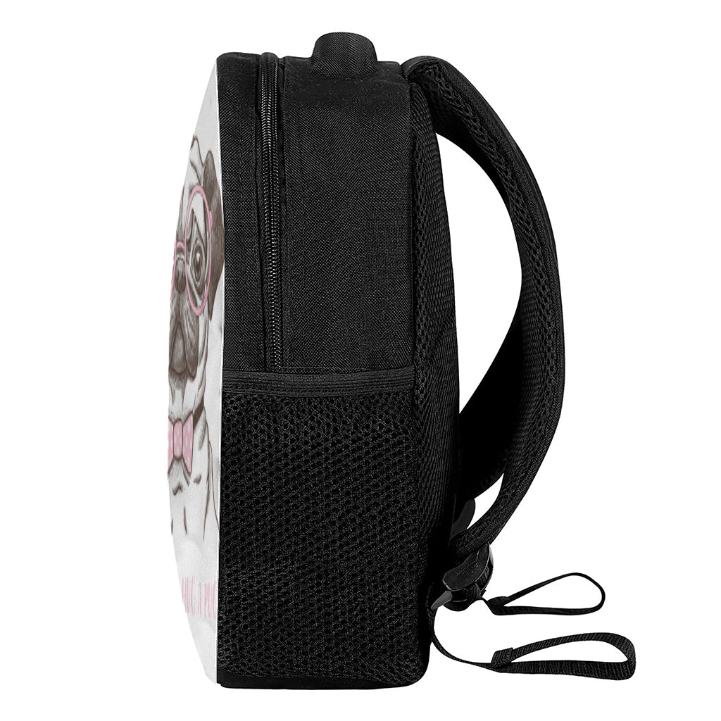 Cute Pug With Glasses Print Casual Backpack