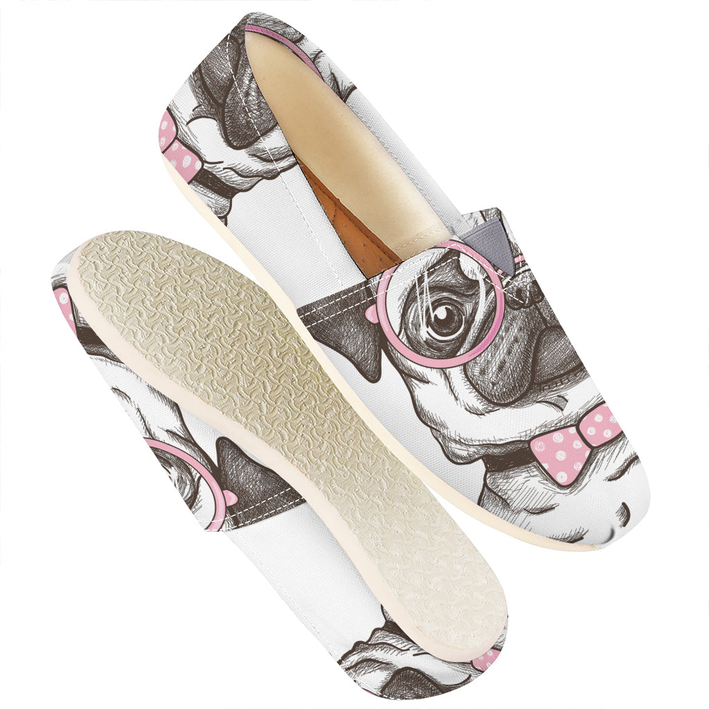 Cute Pug With Glasses Print Casual Shoes
