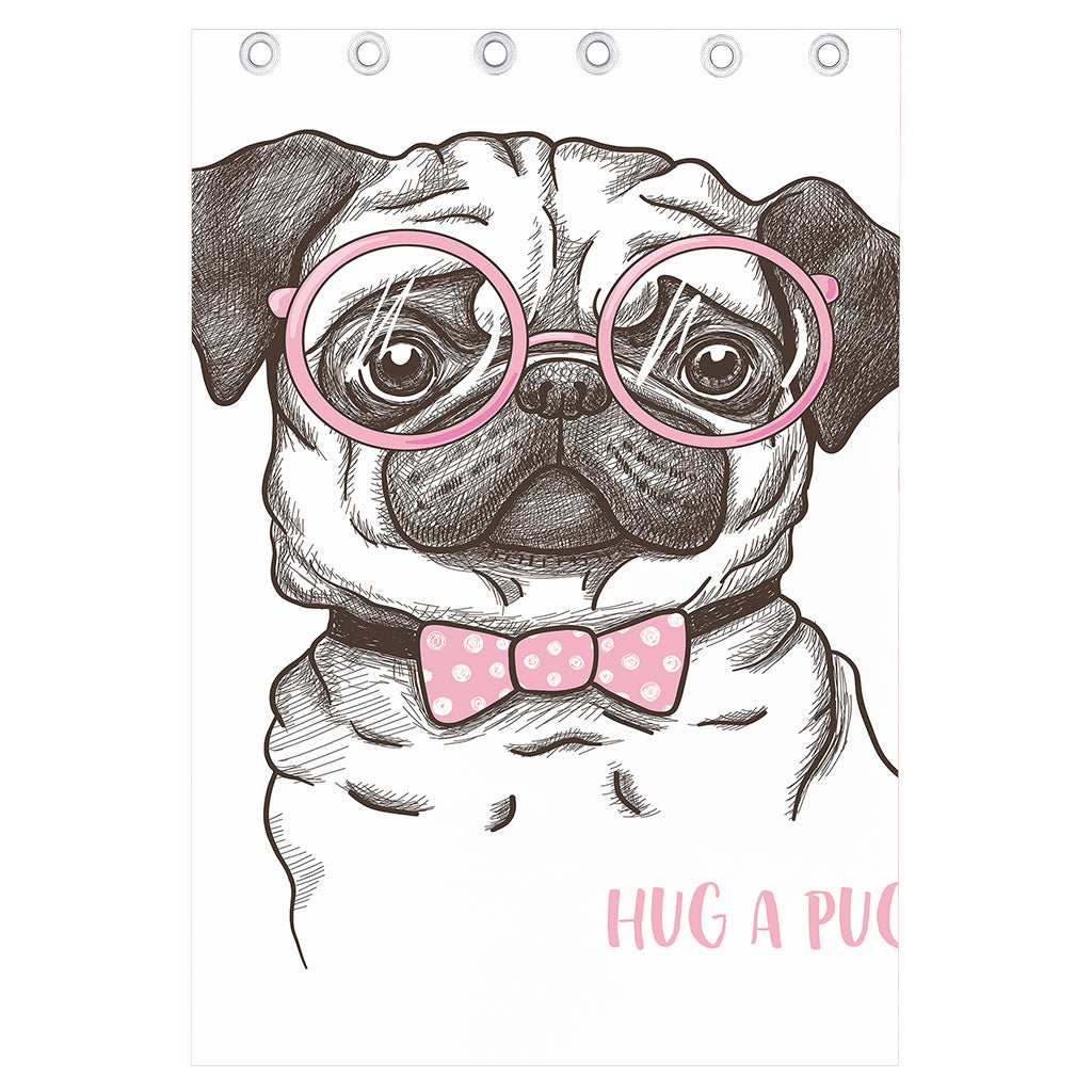 Cute Pug With Glasses Print Curtain