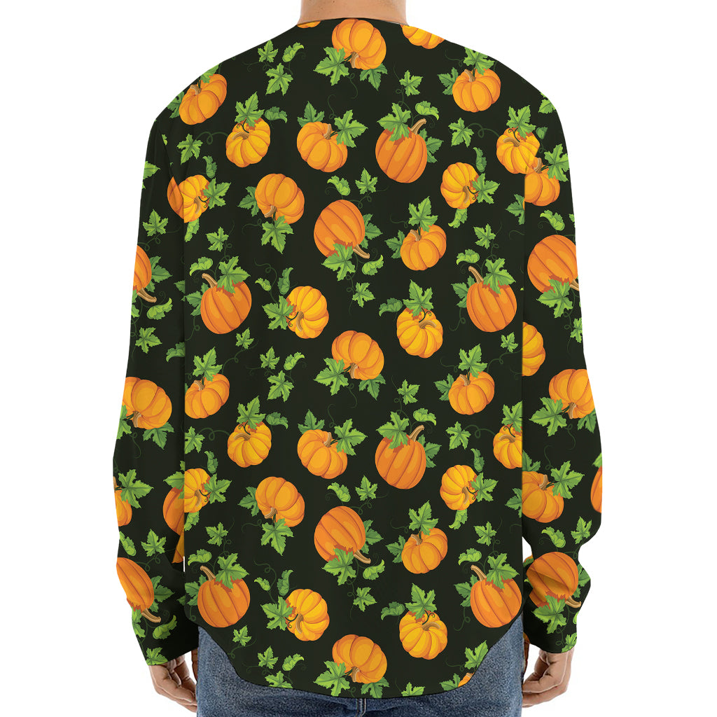 Cute Pumpkin Pattern Print Long Sleeve Baseball Jersey