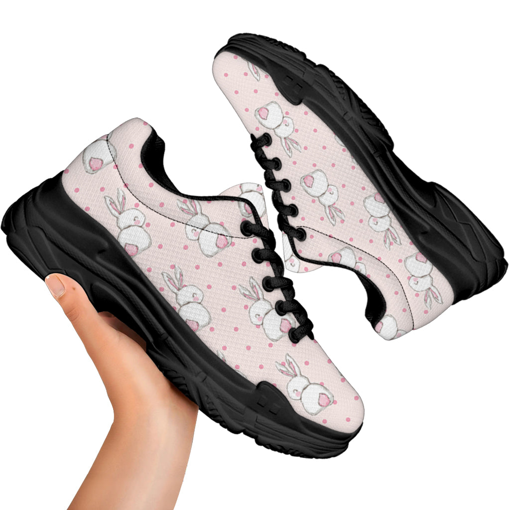 Cute Rabbit Pattern Print Black Chunky Shoes