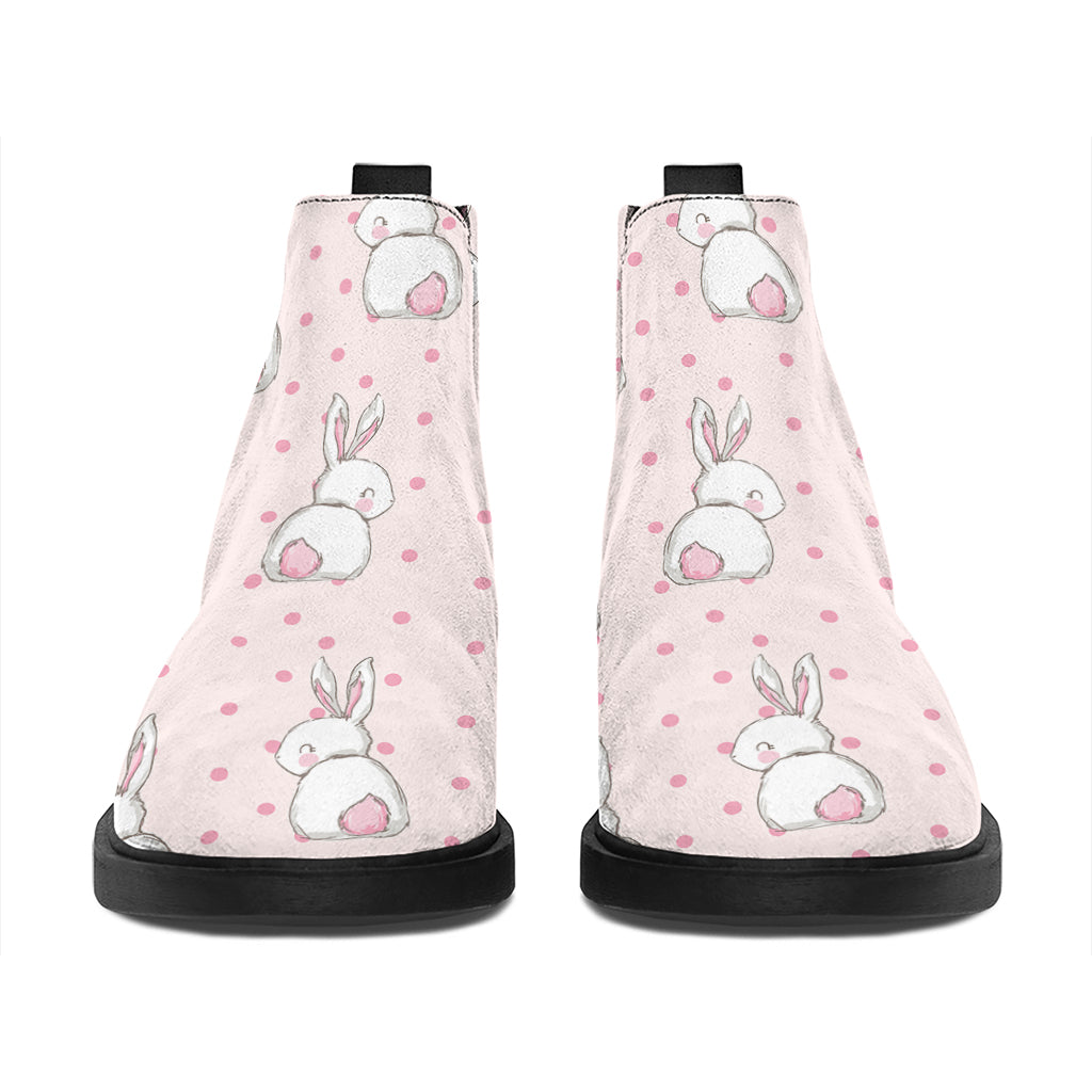 Cute Rabbit Pattern Print Flat Ankle Boots