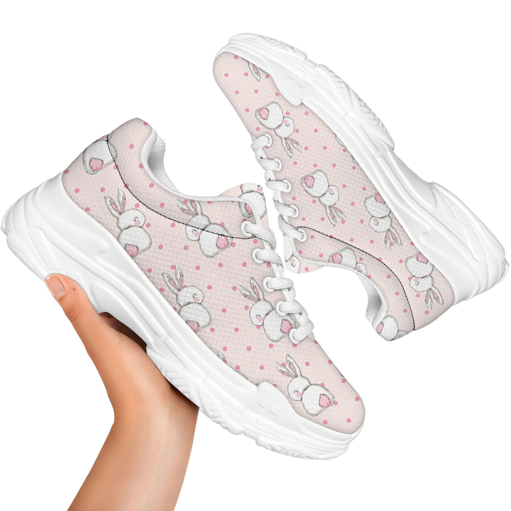 Cute Rabbit Pattern Print White Chunky Shoes
