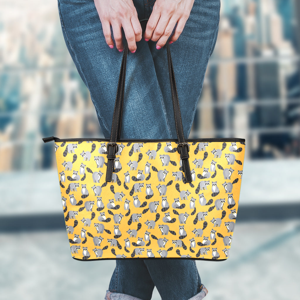 Cute Raccoon Pattern Print Leather Tote Bag