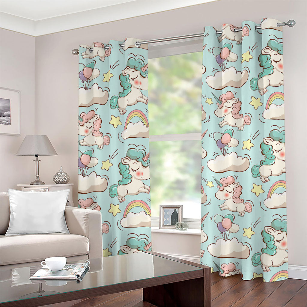 Cute Rainbow Unicorn Pattern Print Grommet Curtains