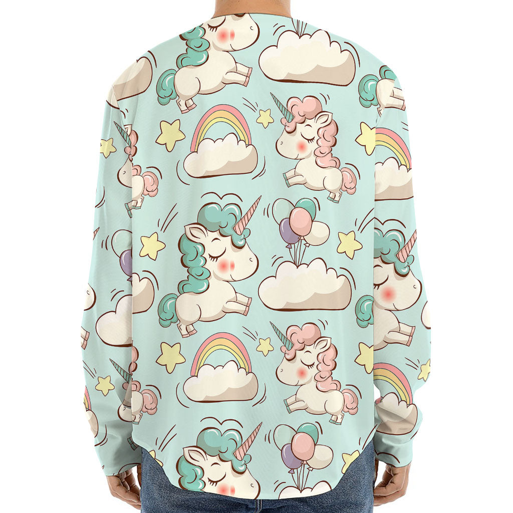 Cute Rainbow Unicorn Pattern Print Long Sleeve Baseball Jersey