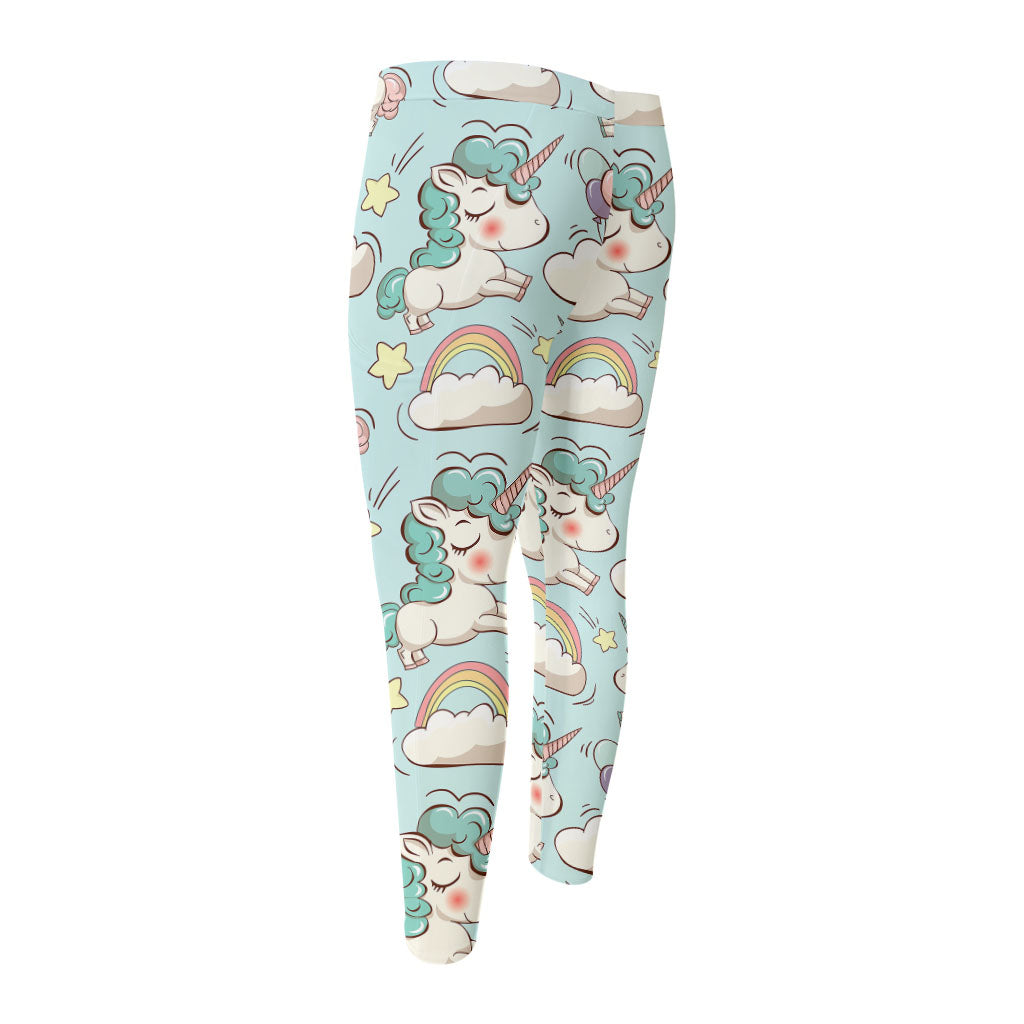Cute Rainbow Unicorn Pattern Print Men's Compression Pants